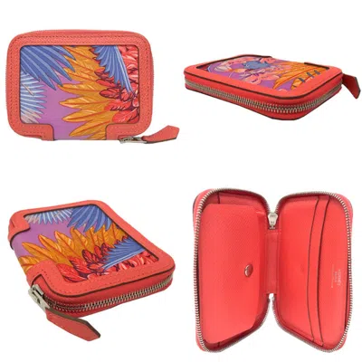 Pre-owned Hermes Rose Jaipur Silk Epsom Leather Coin Purse/coin Case ()