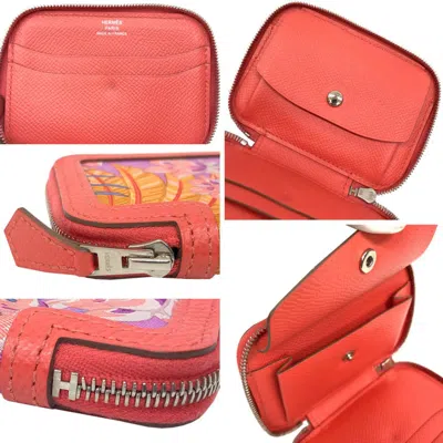 Pre-owned Hermes Rose Jaipur Silk Epsom Leather Coin Purse/coin Case ()
