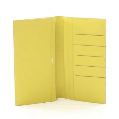 Pre-owned Hermes Soufre Yellow Evercalf Leather Long Wallet (bi-fold) ()