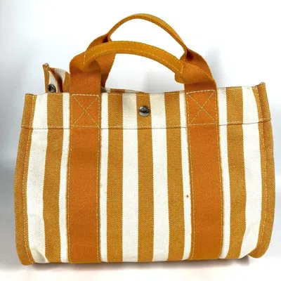 Pre-owned Hermes White Yellow Cotton Handbag Pouch Tote Bag ()
