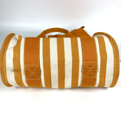 Pre-owned Hermes White Yellow Cotton Handbag Pouch Tote Bag ()