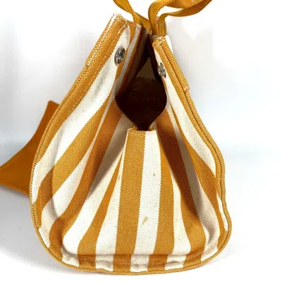 Pre-owned Hermes White Yellow Cotton Handbag Pouch Tote Bag ()