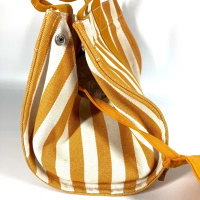 Pre-owned Hermes White Yellow Cotton Handbag Pouch Tote Bag ()