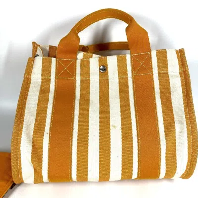 Pre-owned Hermes White Yellow Cotton Handbag Pouch Tote Bag ()