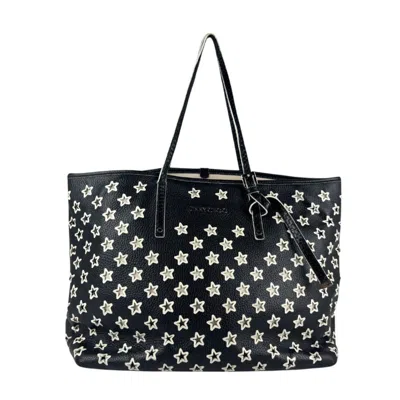 Pre-owned Jimmy Choo Black White Leather Shoulder Bag Tote Bag () In Multi