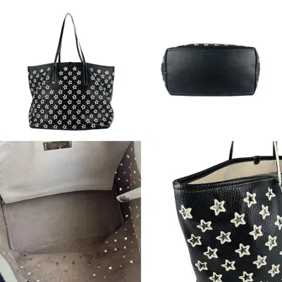 Pre-owned Jimmy Choo Black White Leather Shoulder Bag Tote Bag () In Multi