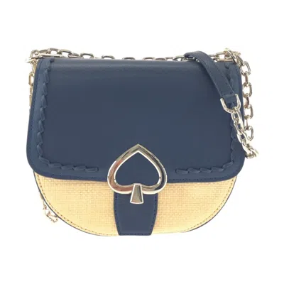 Pre-owned Kate Spade Navy Leather Raffia Pochette Shoulder Bag () In Blue