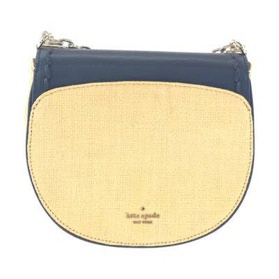 Pre-owned Kate Spade Navy Leather Raffia Pochette Shoulder Bag () In Blue