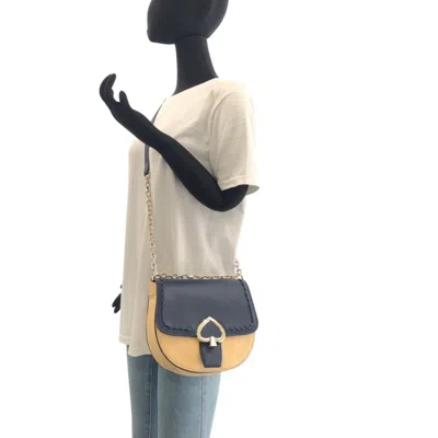 Pre-owned Kate Spade Navy Leather Raffia Pochette Shoulder Bag () In Blue