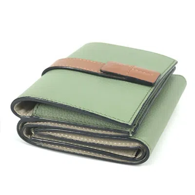 Pre-owned Loewe Brown Green Leather Wallet (tri-fold) () In Multi