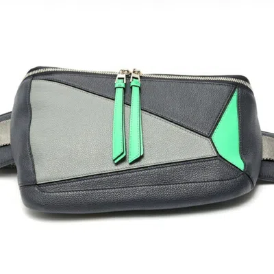 Pre-owned Loewe Gray Navy Leather Fanny Pack Sling Bag () In Multi
