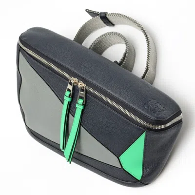 Pre-owned Loewe Gray Navy Leather Fanny Pack Sling Bag () In Multi