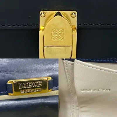 Pre-owned Loewe Navy Leather Boston Bag Handbag () In Blue