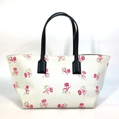 Pre-owned Loewe Pink White Canvas Leather Shoulder Bag Tote Bag () In Multi