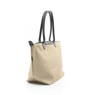Pre-owned Longchamp Beige Black Nylon Leather Tote Bag () In Multi