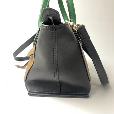 Pre-owned Longchamp Black Brown Green Leather Handbag Shoulder Bag ()