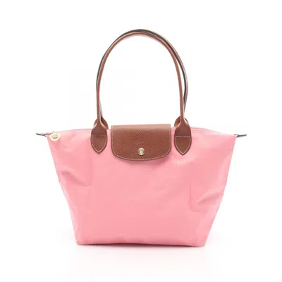 Pre-owned Longchamp Brown Pink Leather Nylon Tote Bag () In Multi