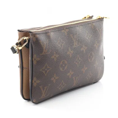 Pre-owned Louis Vuitton Beige Brown Monogram Coated Canvas Pochette Shoulder Bag () In Multi