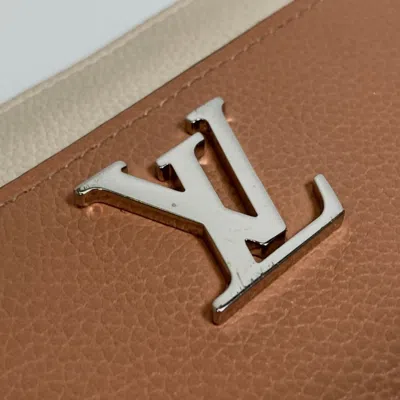 Pre-owned Louis Vuitton Beige Orange Leather Long Wallet (bi-fold) () In Multi