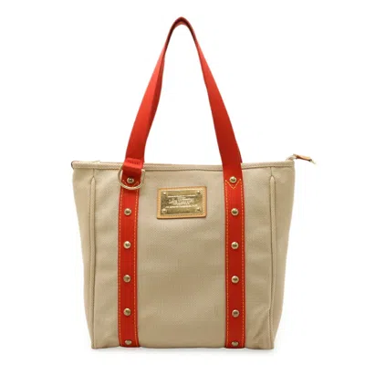 Pre-owned Louis Vuitton Beige Red Color Canvas Shoulder Bag Tote Bag () In Multi