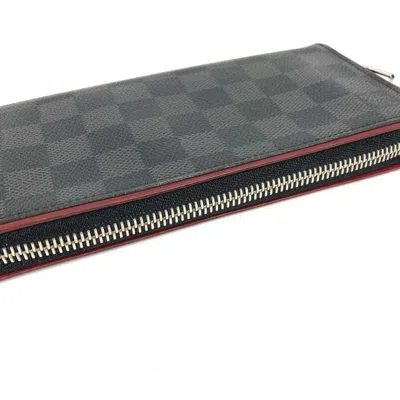 Pre-owned Louis Vuitton Black Galle Red Color Damier Graphite Long Wallet (bi-fold) ()