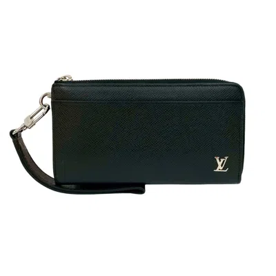Pre-owned Louis Vuitton Black Leather Long Wallet (bi-fold) ()