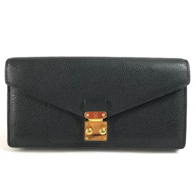 Pre-owned Louis Vuitton Black Leather Long Wallet (tri-fold) ()