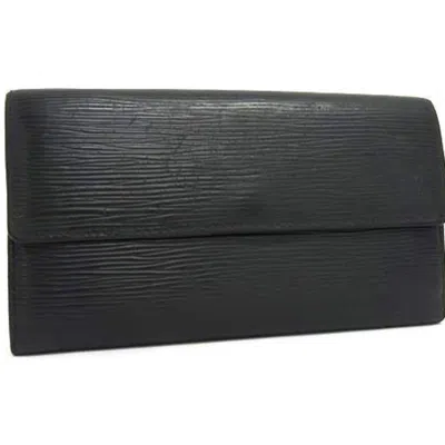 Pre-owned Louis Vuitton Black Leather Long Wallet (tri-fold) ()