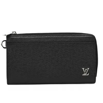 Pre-owned Louis Vuitton Black Taiga Leather Long Wallet (bi-fold) ()