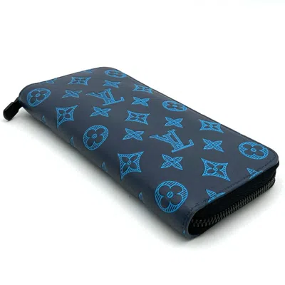 Pre-owned Louis Vuitton Blue Navy Monogram Shadow Long Wallet (bi-fold) ()