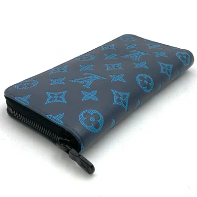 Pre-owned Louis Vuitton Blue Navy Monogram Shadow Long Wallet (bi-fold) ()
