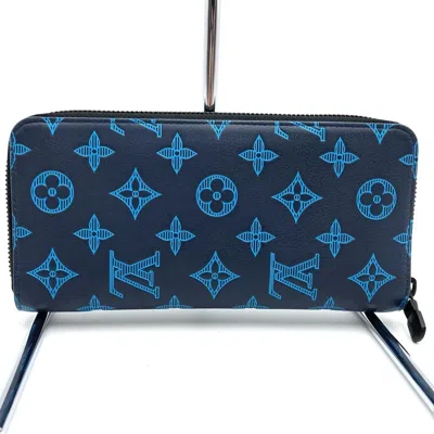 Pre-owned Louis Vuitton Blue Navy Monogram Shadow Long Wallet (bi-fold) ()