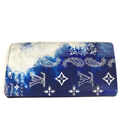 Pre-owned Louis Vuitton Blue White Leather Long Wallet (bi-fold) () In Multi