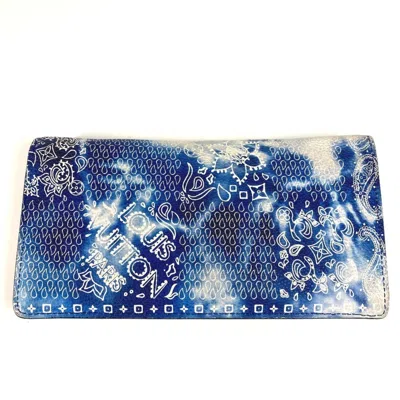 Pre-owned Louis Vuitton Blue White Leather Long Wallet (bi-fold) () In Multi