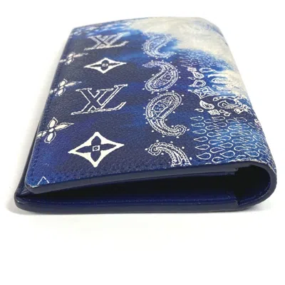 Pre-owned Louis Vuitton Blue White Leather Long Wallet (bi-fold) () In Multi