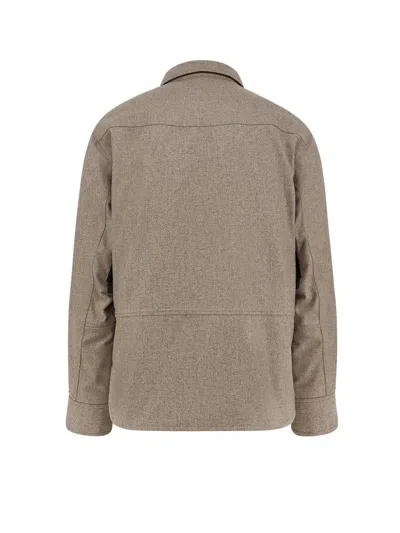 Moncler Virgin Wool Jacket With High Collar And Pockets In Brown