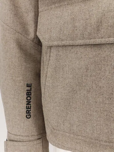 Moncler Virgin Wool Jacket With High Collar And Pockets In Brown