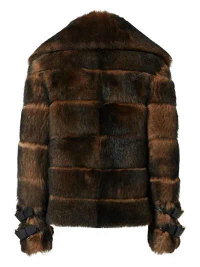Fendi Blouson Brown Backed Sheepskin And Nappa Leather Jacket In Brown