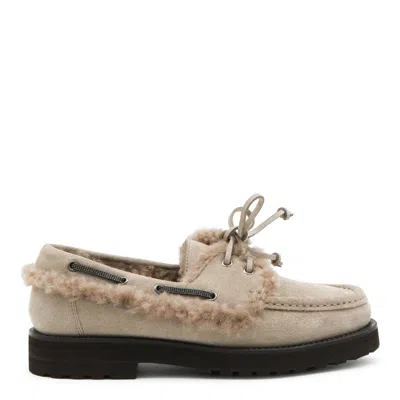 Brunello Cucinelli Luxe Fur Trim Loafers With Suede Finish In Multi