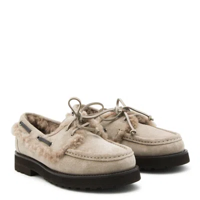 Brunello Cucinelli Luxe Fur Trim Loafers With Suede Finish In Multi