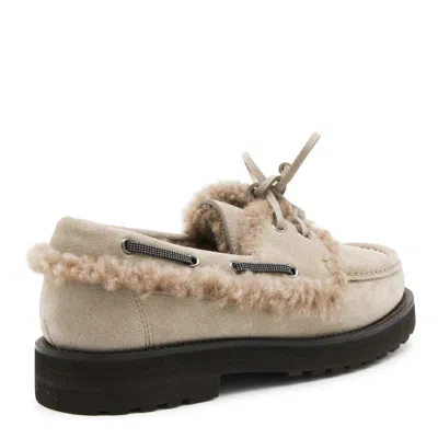 Brunello Cucinelli Luxe Fur Trim Loafers With Suede Finish In Multi