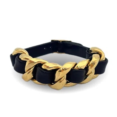 Pre-owned Chanel Matelasse Leather Charm Bracelet () In Black