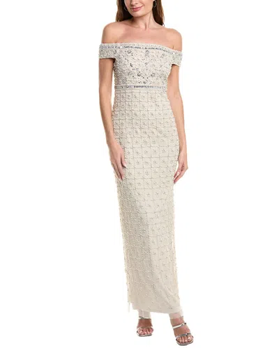 Adrianna Papell Bead Pearl Column Dress In White