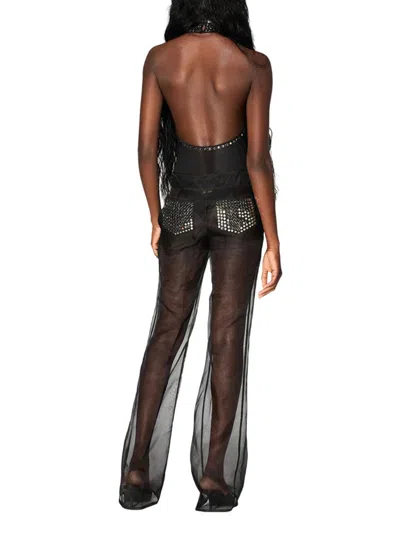 Oseree Crystal Turtleneck Bodysuit In Black