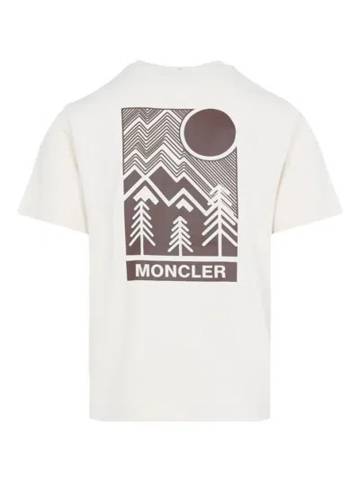 Moncler Cotton T-shirt With Embossed Logo Grenoble Clothing In Neutral