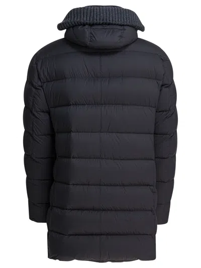 Herno Long Down Jacket With Hood Jackets And Coats Grey In Blue