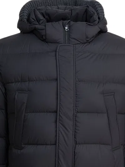 Herno Long Down Jacket With Hood Jackets And Coats Grey In Blue