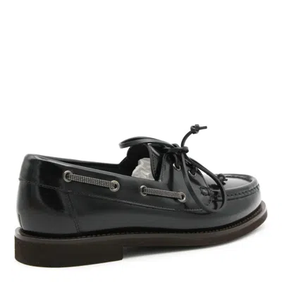 Brunello Cucinelli Glossy Loafers Featuring Metal Eyelets In Black