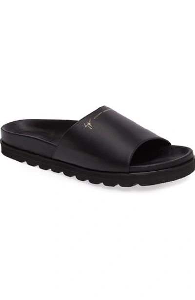 Shop Giuseppe Zanotti Slide Sandal In Nero Leather