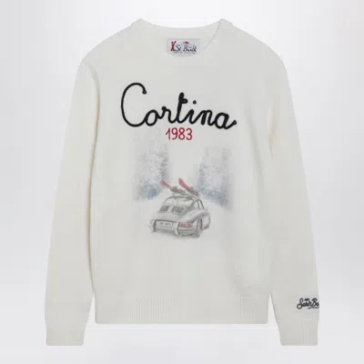 Mc2 Saint Barth White Wool-blend Sweater With Cortina Embroidery In White